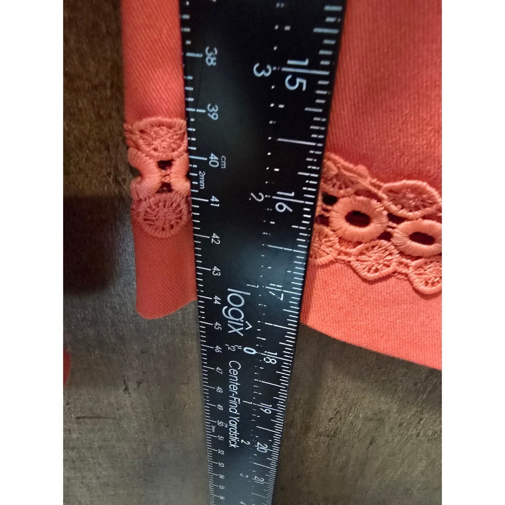 Alfred Dunner Petite Coral Orange Eyelet Lace Hem Capri Pants Size 14P NWT - Picture 6 of 6